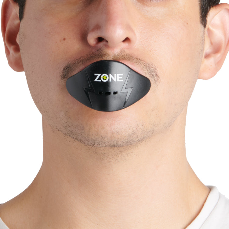 Zone lip guard front view in mouth